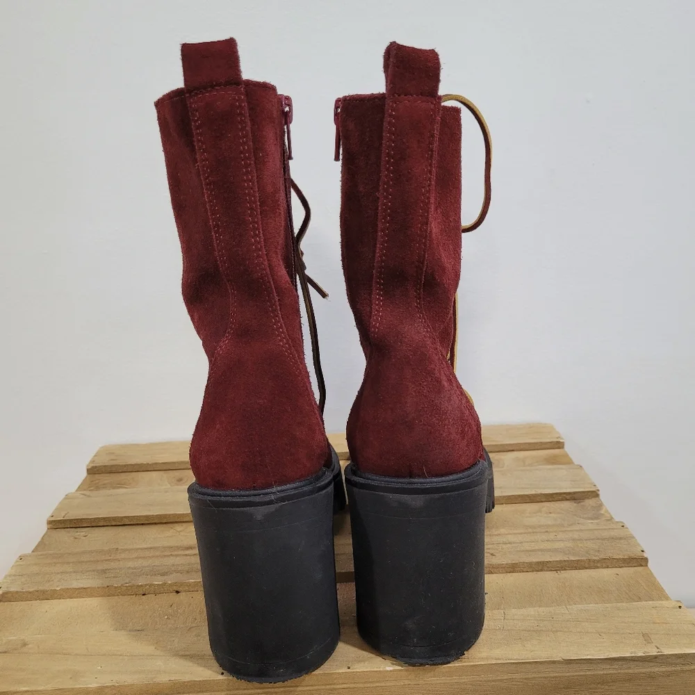 Free People Dylan Burgundy Suede Leather Lace-Up Combat Boots